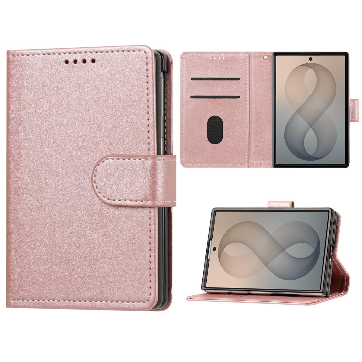 For Galaxy Z Fold8 5G Solid Color Calf Texture Folding Leather Phone Case - Rose Gold - EDA006874506G