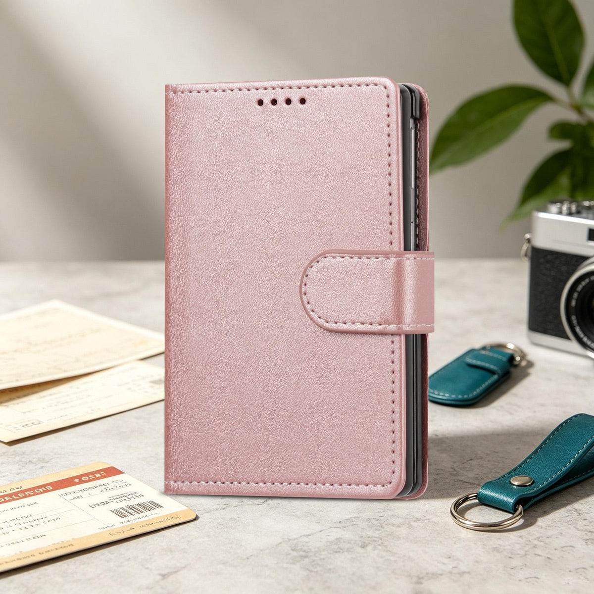 For Galaxy Z Fold8 5G Solid Color Calf Texture Folding Leather Phone Case - Rose Gold - EDA006874506G