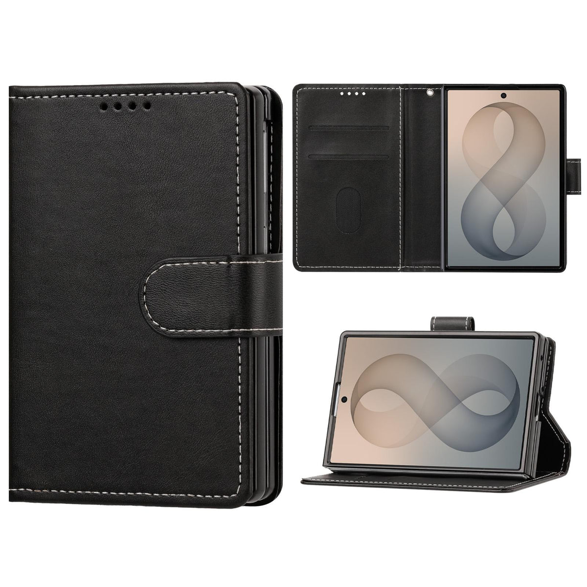 For Galaxy Z Fold8 5G Solid Color Calf Texture Folding Leather Phone Case - Black - EDA006874506H