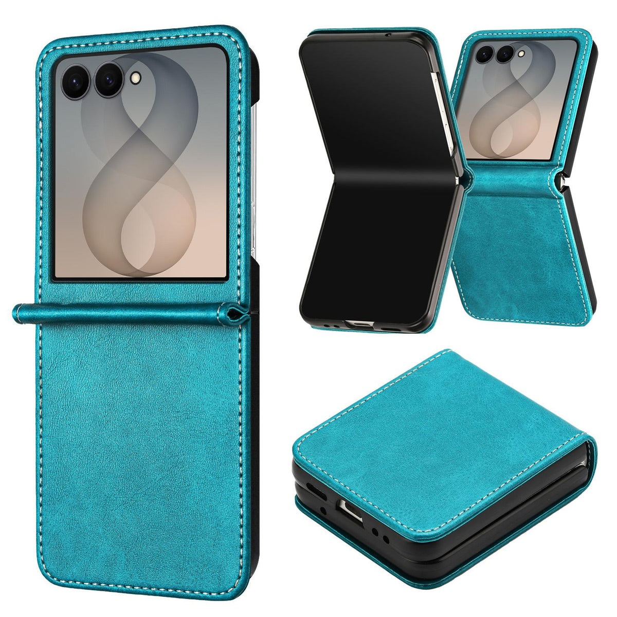 For Galaxy Z Flip8 5G Solid Color Calf Texture Folding Leather Phone Case - Green - EDA006874507A