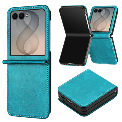 For Galaxy Z Flip8 5G Solid Color Calf Texture Folding Leather Phone Case - Green - EDA006874507A