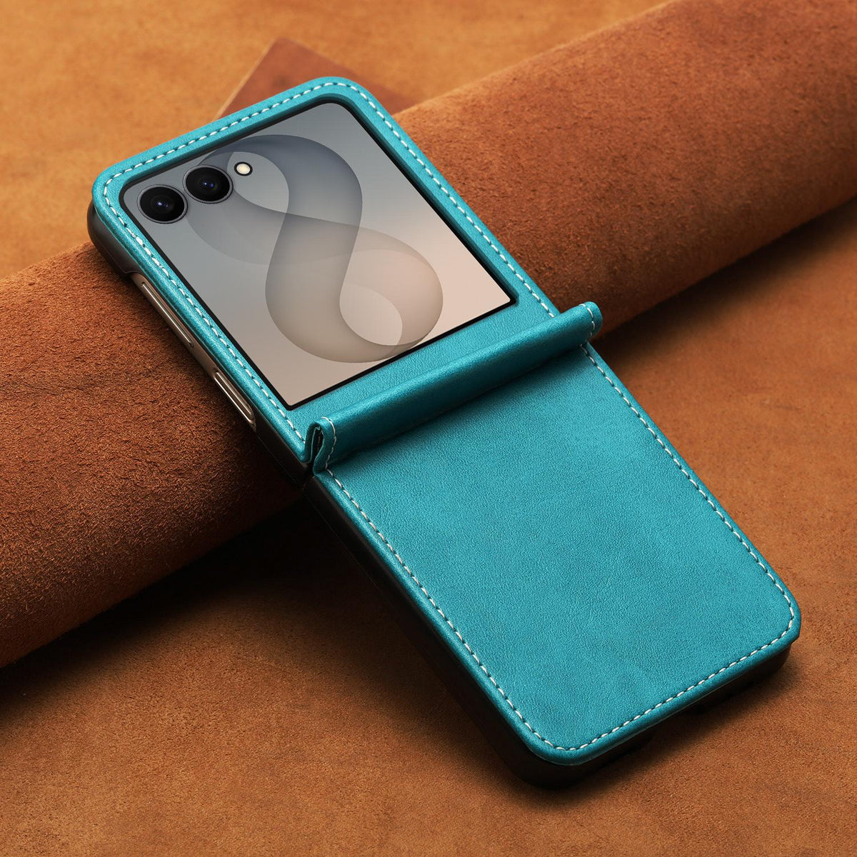 For Galaxy Z Flip8 5G Solid Color Calf Texture Folding Leather Phone Case - Green - EDA006874507A