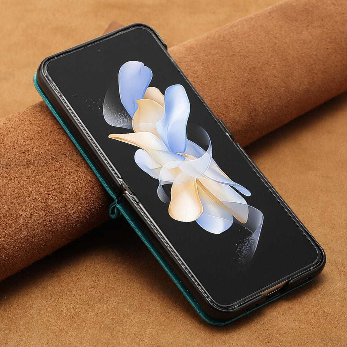 For Galaxy Z Flip8 5G Solid Color Calf Texture Folding Leather Phone Case - Green - EDA006874507A