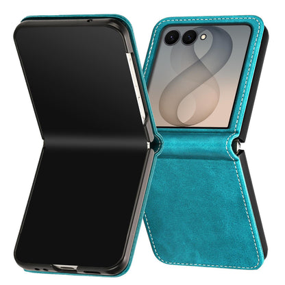 For Galaxy Z Flip8 5G Solid Color Calf Texture Folding Leather Phone Case - Green - EDA006874507A