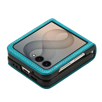 For Galaxy Z Flip8 5G Solid Color Calf Texture Folding Leather Phone Case - Green - EDA006874507A