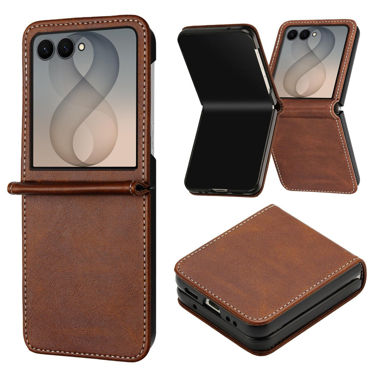 For Galaxy Z Flip8 5G Solid Color Calf Texture Folding Leather Phone Case - Dark Brown - EDA006874507B
