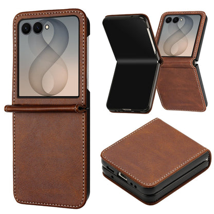 For Galaxy Z Flip8 5G Solid Color Calf Texture Folding Leather Phone Case - Dark Brown - EDA006874507B