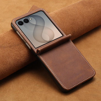 For Galaxy Z Flip8 5G Solid Color Calf Texture Folding Leather Phone Case - Dark Brown - EDA006874507B