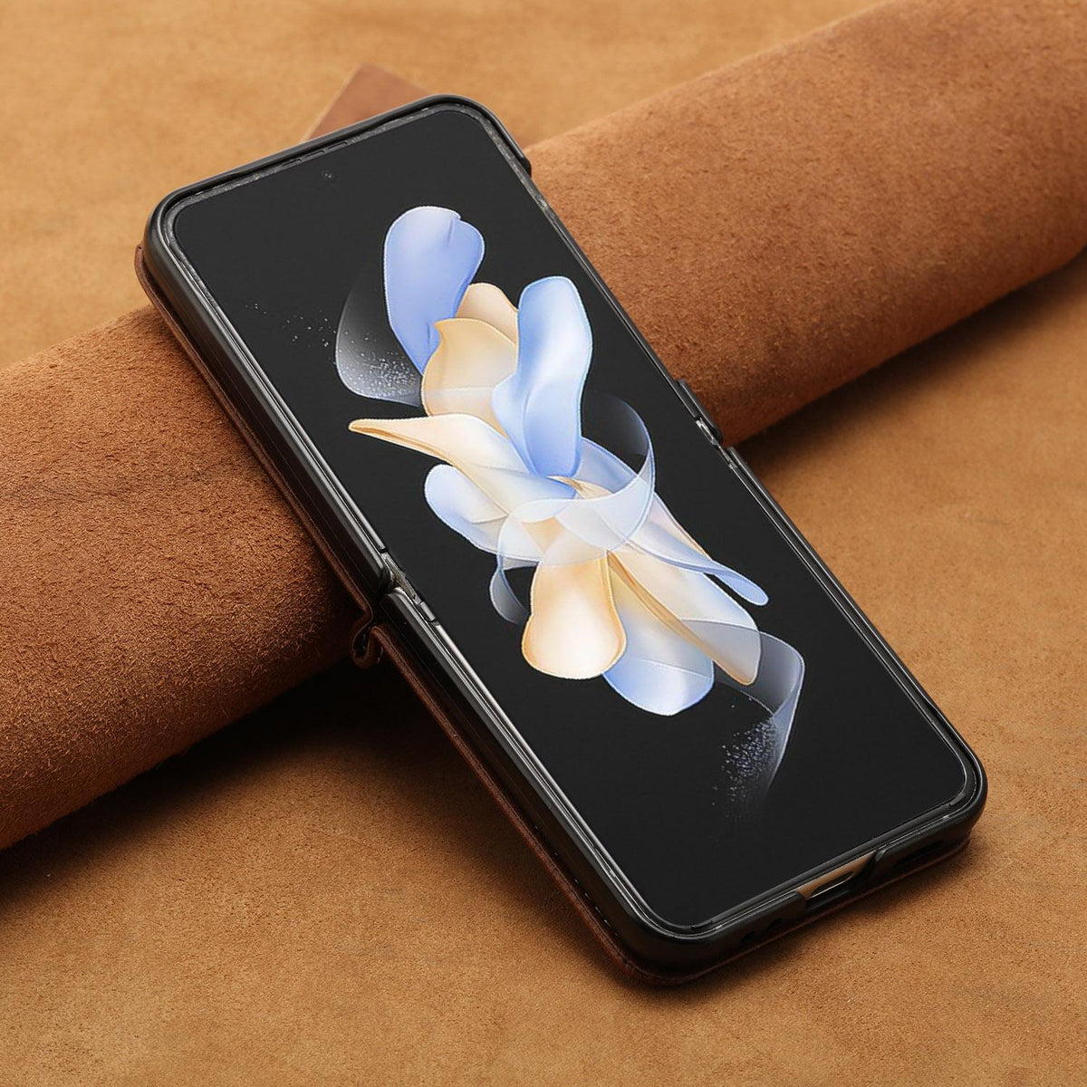 For Galaxy Z Flip8 5G Solid Color Calf Texture Folding Leather Phone Case - Dark Brown - EDA006874507B