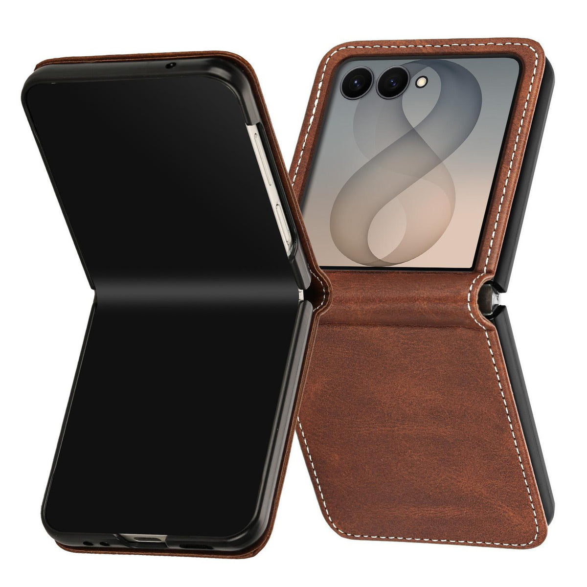 For Galaxy Z Flip8 5G Solid Color Calf Texture Folding Leather Phone Case - Dark Brown - EDA006874507B