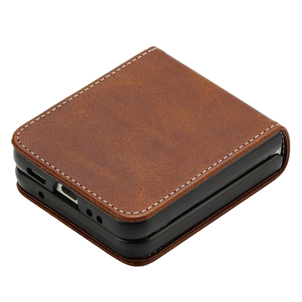 For Galaxy Z Flip8 5G Solid Color Calf Texture Folding Leather Phone Case - Dark Brown - EDA006874507B