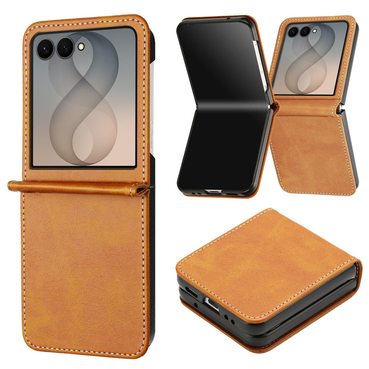 For Galaxy Z Flip8 5G Solid Color Calf Texture Folding Leather Phone Case - Light Brown - EDA006874507C