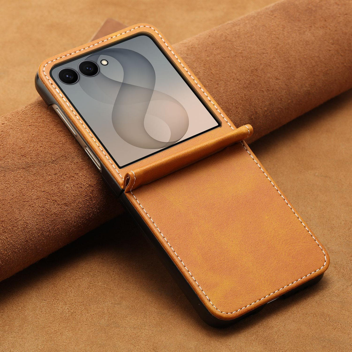 For Galaxy Z Flip8 5G Solid Color Calf Texture Folding Leather Phone Case - Light Brown - EDA006874507C