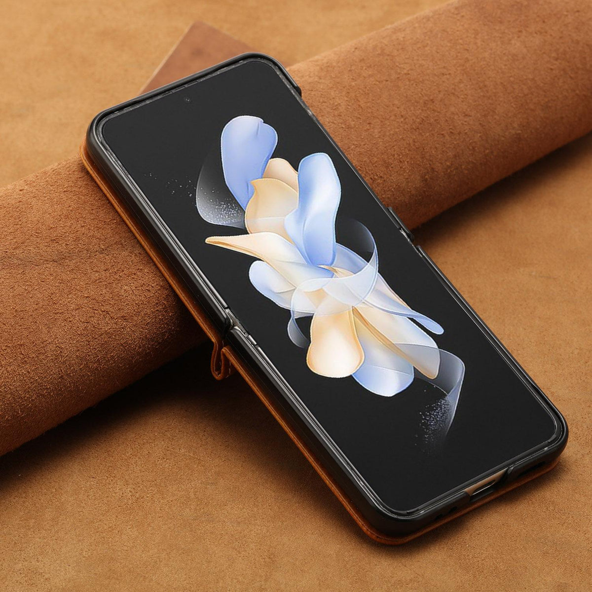 For Galaxy Z Flip8 5G Solid Color Calf Texture Folding Leather Phone Case - Light Brown - EDA006874507C