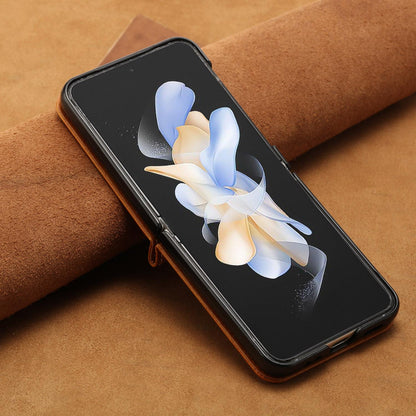 For Galaxy Z Flip8 5G Solid Color Calf Texture Folding Leather Phone Case - Light Brown - EDA006874507C