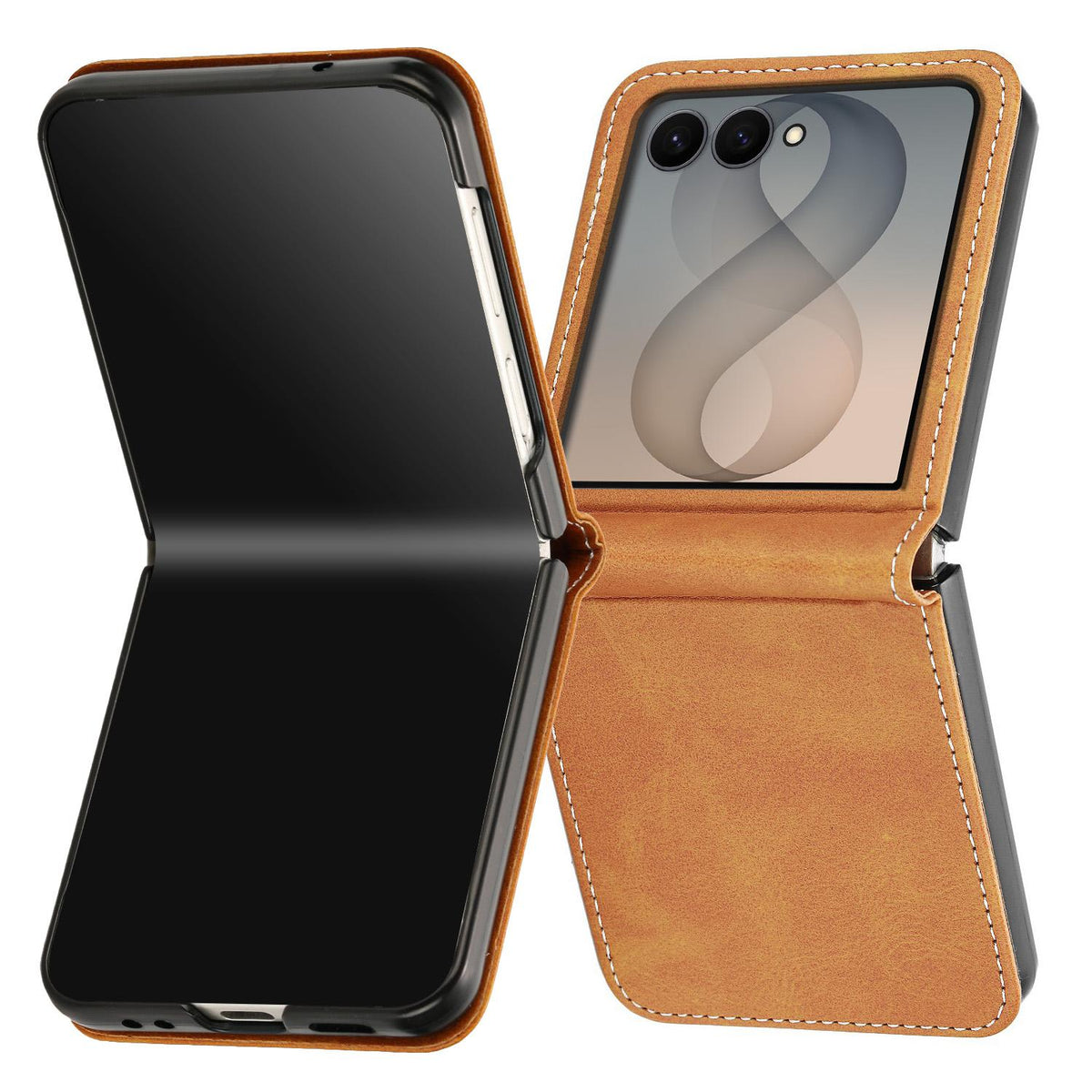 For Galaxy Z Flip8 5G Solid Color Calf Texture Folding Leather Phone Case - Light Brown - EDA006874507C