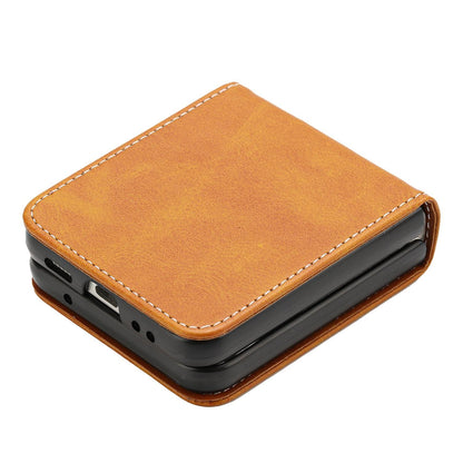 For Galaxy Z Flip8 5G Solid Color Calf Texture Folding Leather Phone Case - Light Brown - EDA006874507C