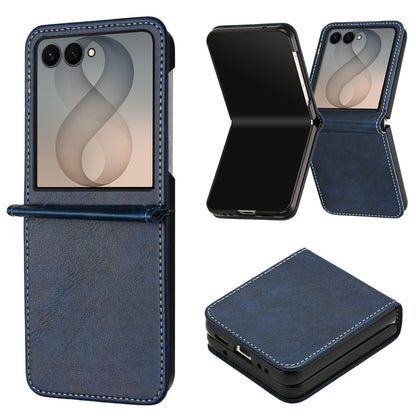 For Galaxy Z Flip8 5G Solid Color Calf Texture Folding Leather Phone Case - Dark Blue - EDA006874507D