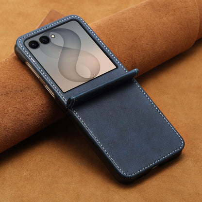 For Galaxy Z Flip8 5G Solid Color Calf Texture Folding Leather Phone Case - Dark Blue - EDA006874507D