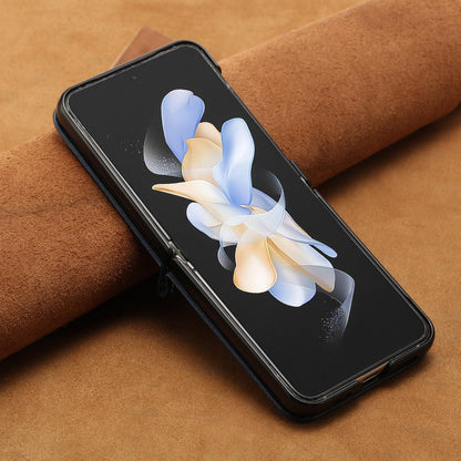 For Galaxy Z Flip8 5G Solid Color Calf Texture Folding Leather Phone Case - Dark Blue - EDA006874507D