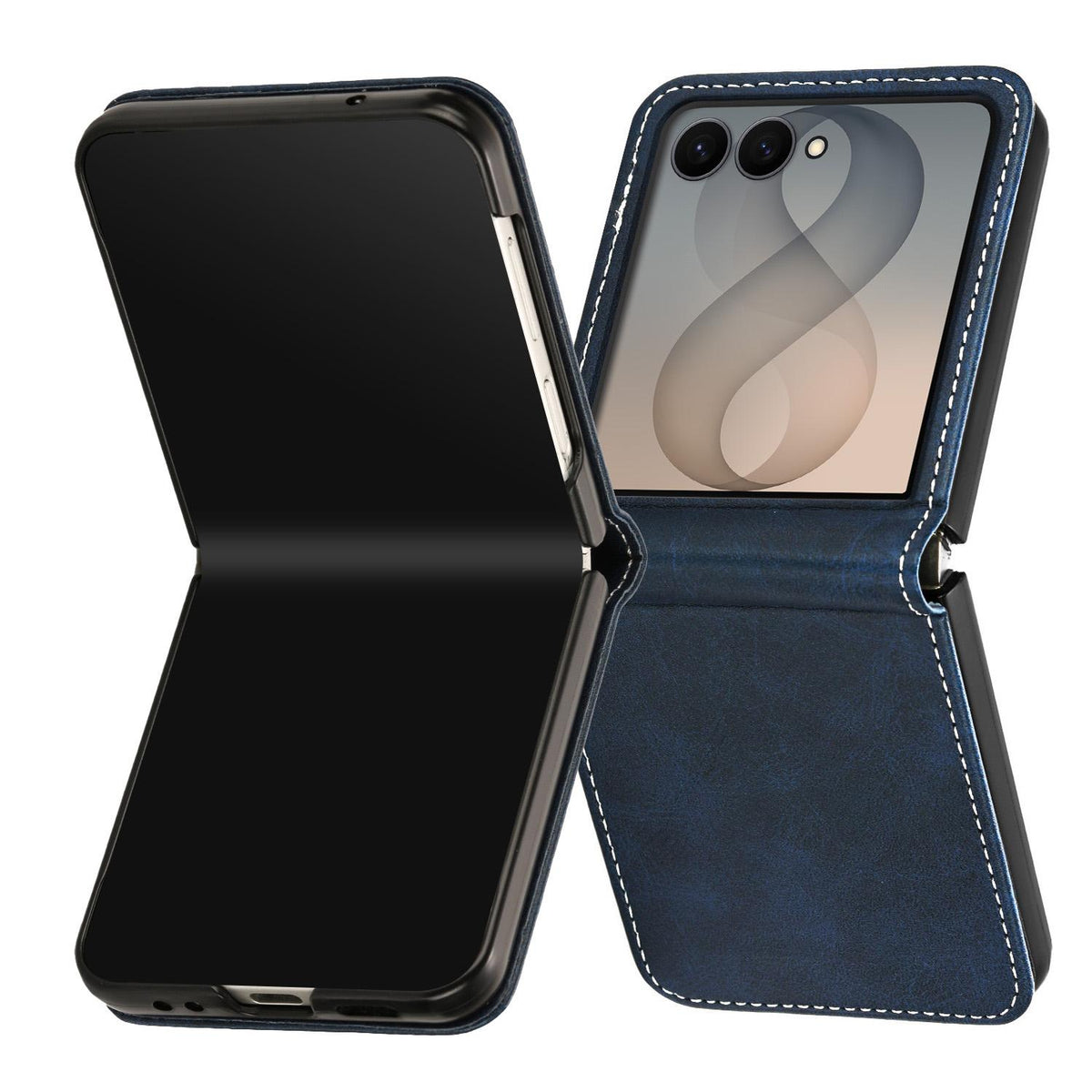 For Galaxy Z Flip8 5G Solid Color Calf Texture Folding Leather Phone Case - Dark Blue - EDA006874507D