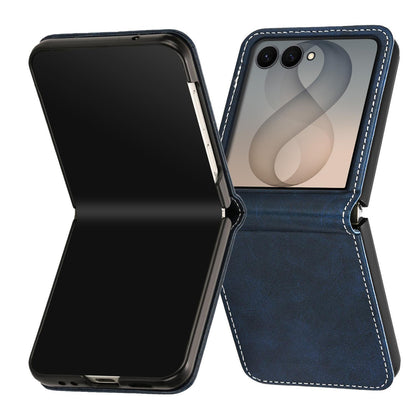 For Galaxy Z Flip8 5G Solid Color Calf Texture Folding Leather Phone Case - Dark Blue - EDA006874507D