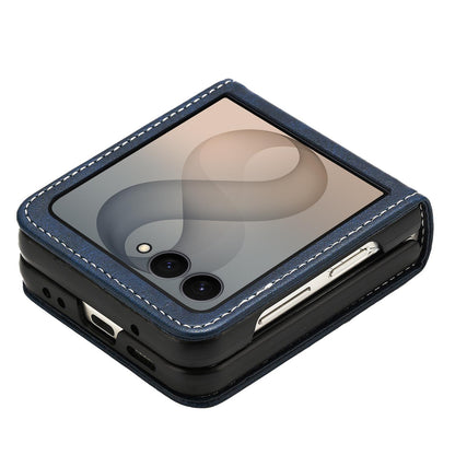 For Galaxy Z Flip8 5G Solid Color Calf Texture Folding Leather Phone Case - Dark Blue - EDA006874507D