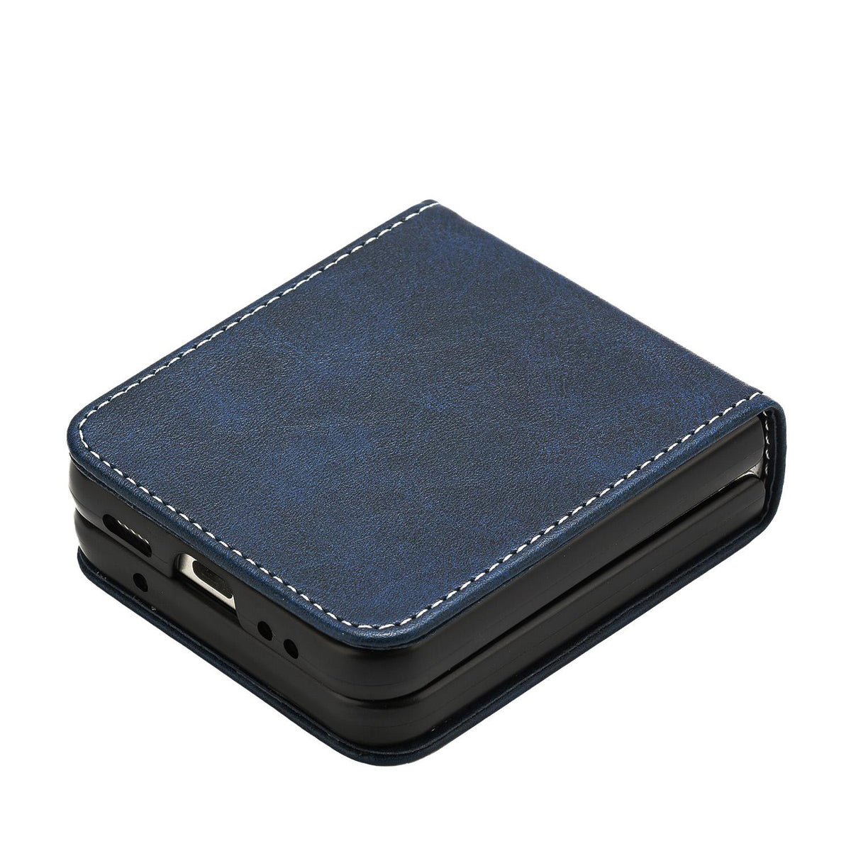 For Galaxy Z Flip8 5G Solid Color Calf Texture Folding Leather Phone Case - Dark Blue - EDA006874507D