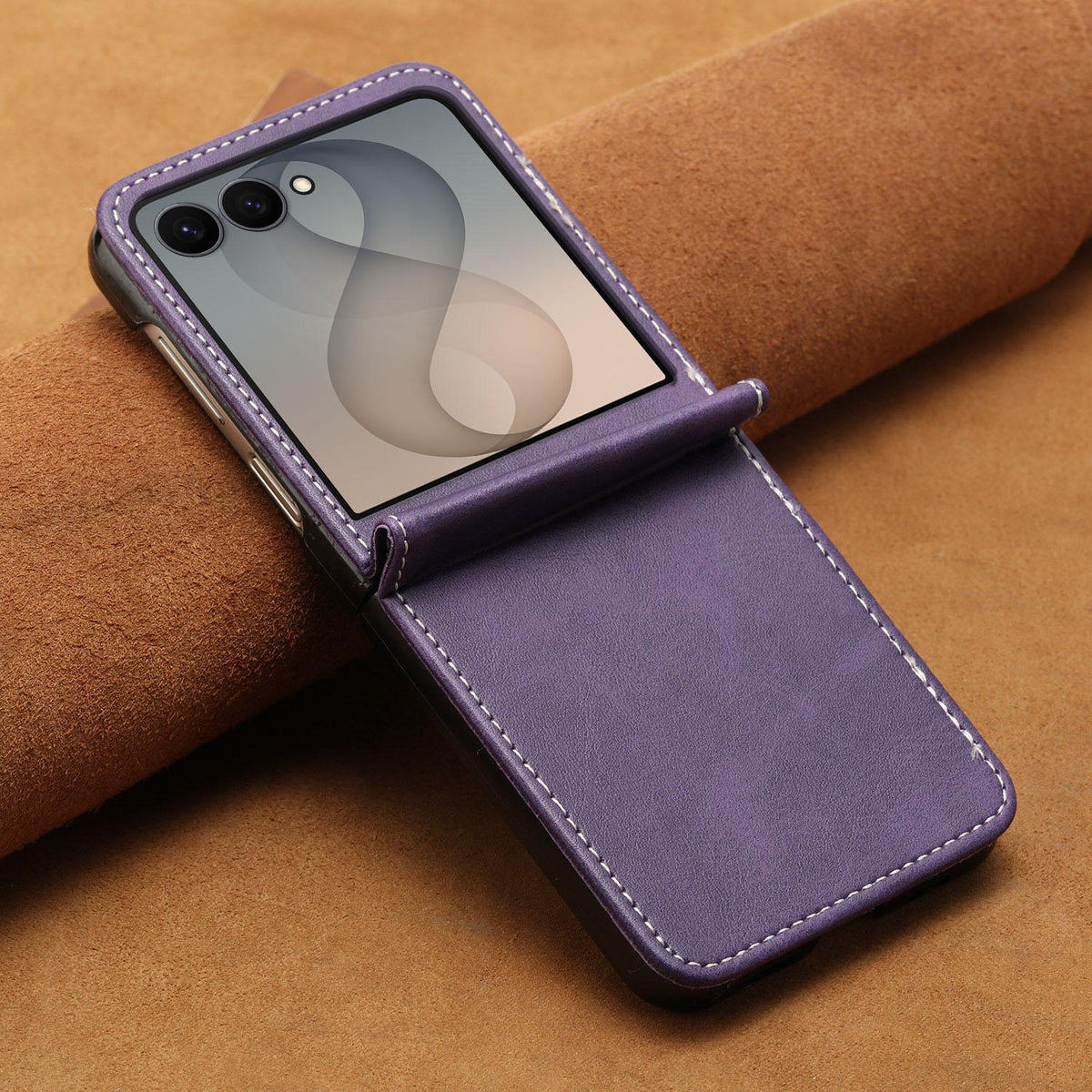 For Galaxy Z Flip8 5G Solid Color Calf Texture Folding Leather Phone Case - Purple - EDA006874507E