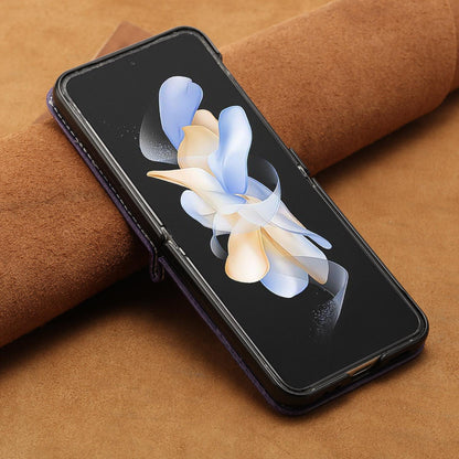 For Galaxy Z Flip8 5G Solid Color Calf Texture Folding Leather Phone Case - Purple - EDA006874507E
