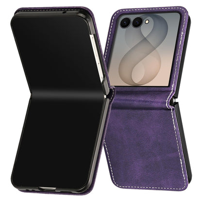 For Galaxy Z Flip8 5G Solid Color Calf Texture Folding Leather Phone Case - Purple - EDA006874507E