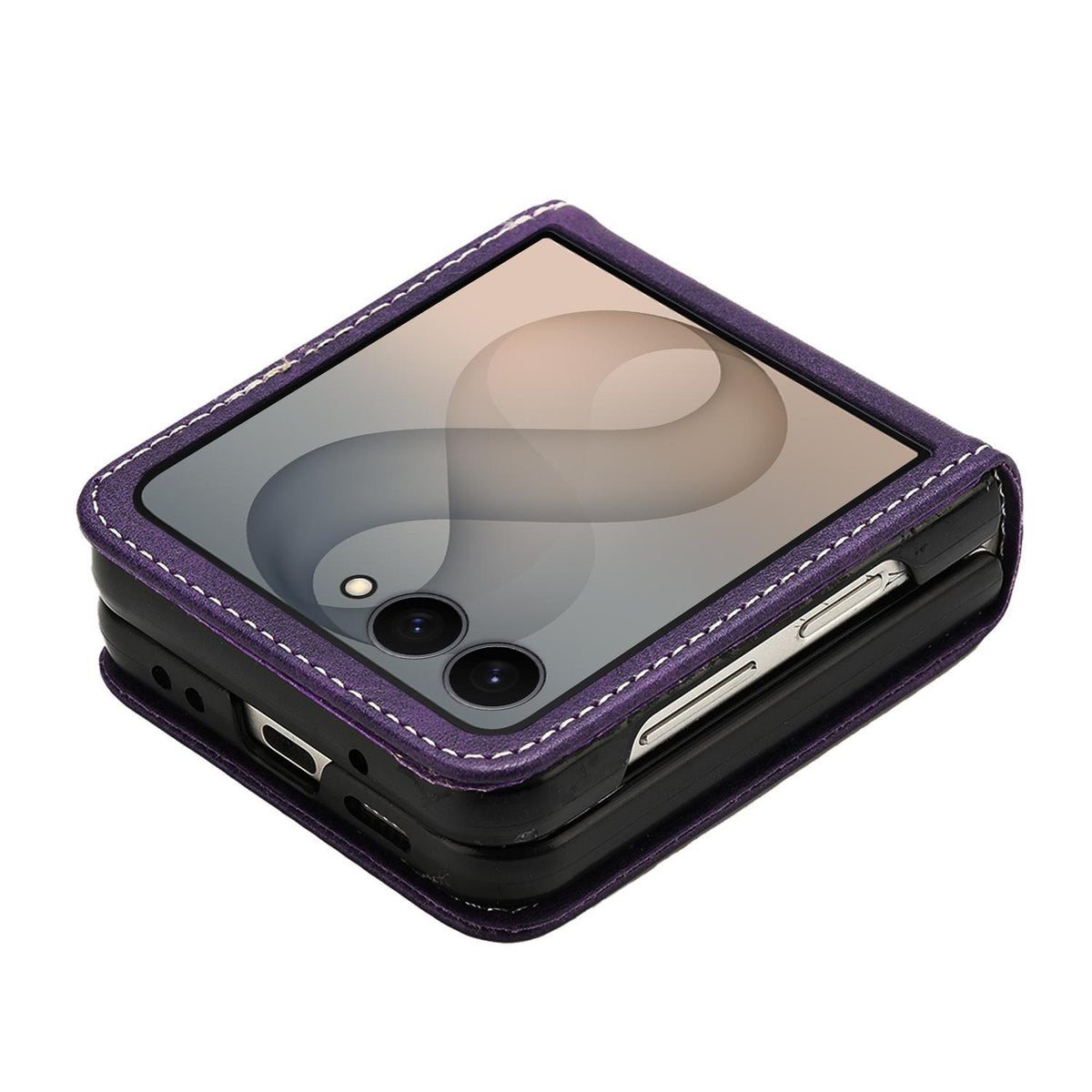 For Galaxy Z Flip8 5G Solid Color Calf Texture Folding Leather Phone Case - Purple - EDA006874507E