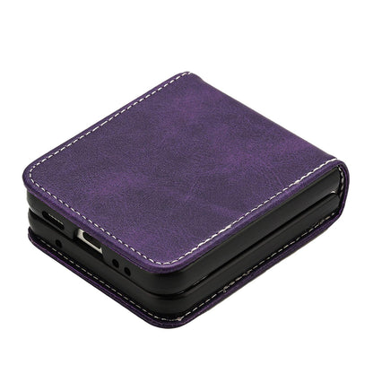 For Galaxy Z Flip8 5G Solid Color Calf Texture Folding Leather Phone Case - Purple - EDA006874507E