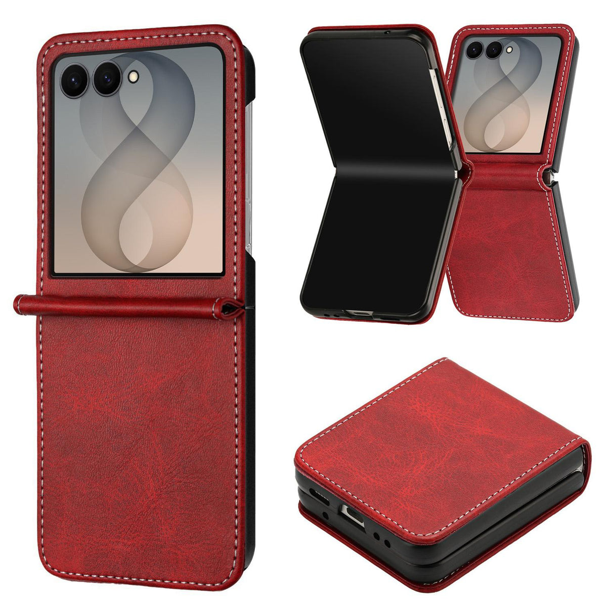 For Galaxy Z Flip8 5G Solid Color Calf Texture Folding Leather Phone Case - Red - EDA006874507F