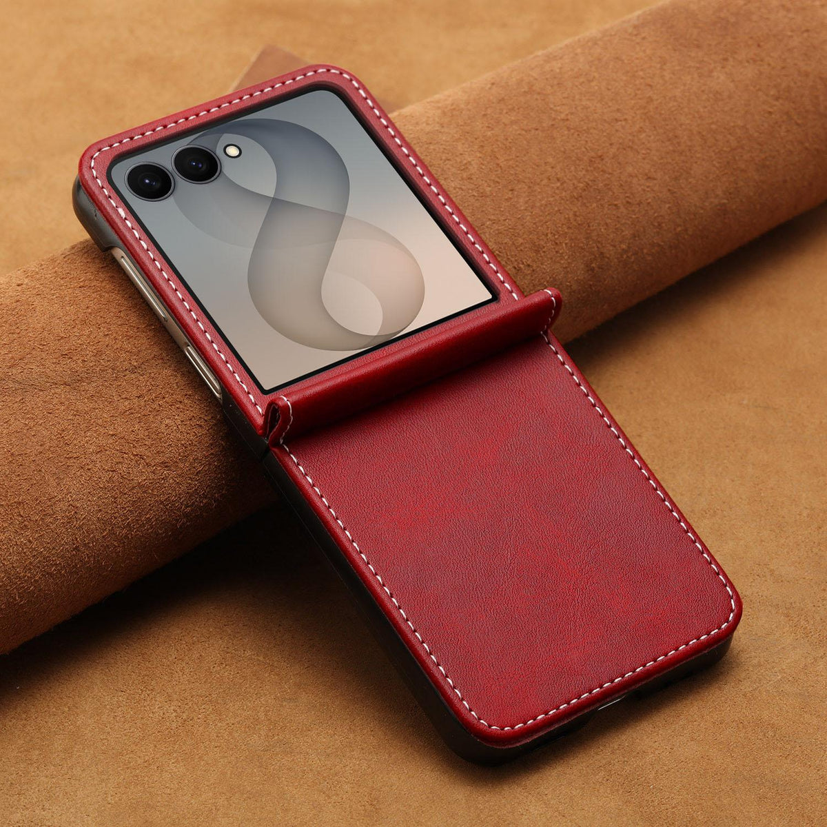 For Galaxy Z Flip8 5G Solid Color Calf Texture Folding Leather Phone Case - Red - EDA006874507F