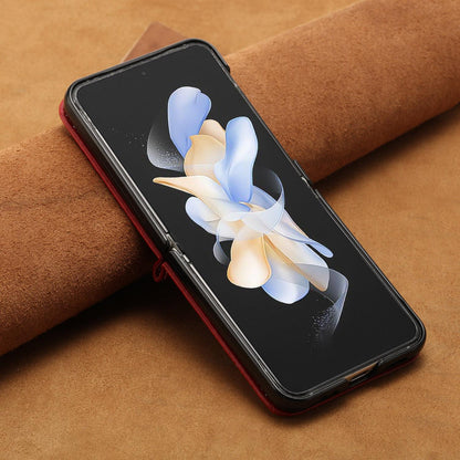 For Galaxy Z Flip8 5G Solid Color Calf Texture Folding Leather Phone Case - Red - EDA006874507F