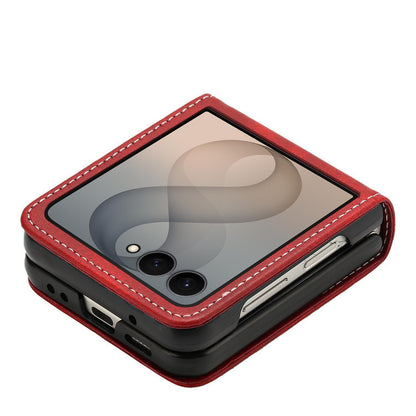 For Galaxy Z Flip8 5G Solid Color Calf Texture Folding Leather Phone Case - Red - EDA006874507F