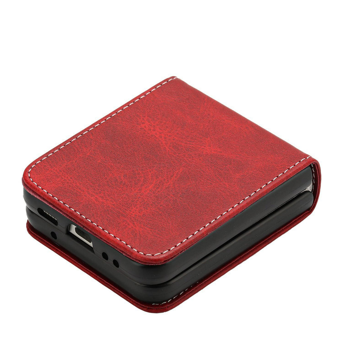 For Galaxy Z Flip8 5G Solid Color Calf Texture Folding Leather Phone Case - Red - EDA006874507F
