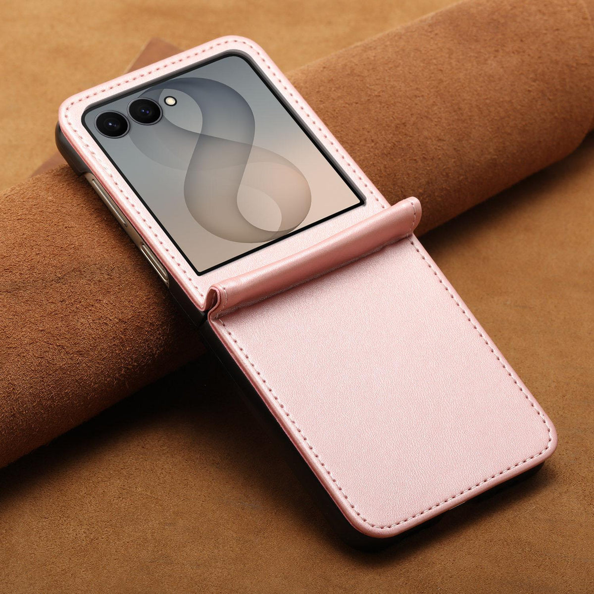 For Galaxy Z Flip8 5G Solid Color Calf Texture Folding Leather Phone Case - Rose Gold - EDA006874507G