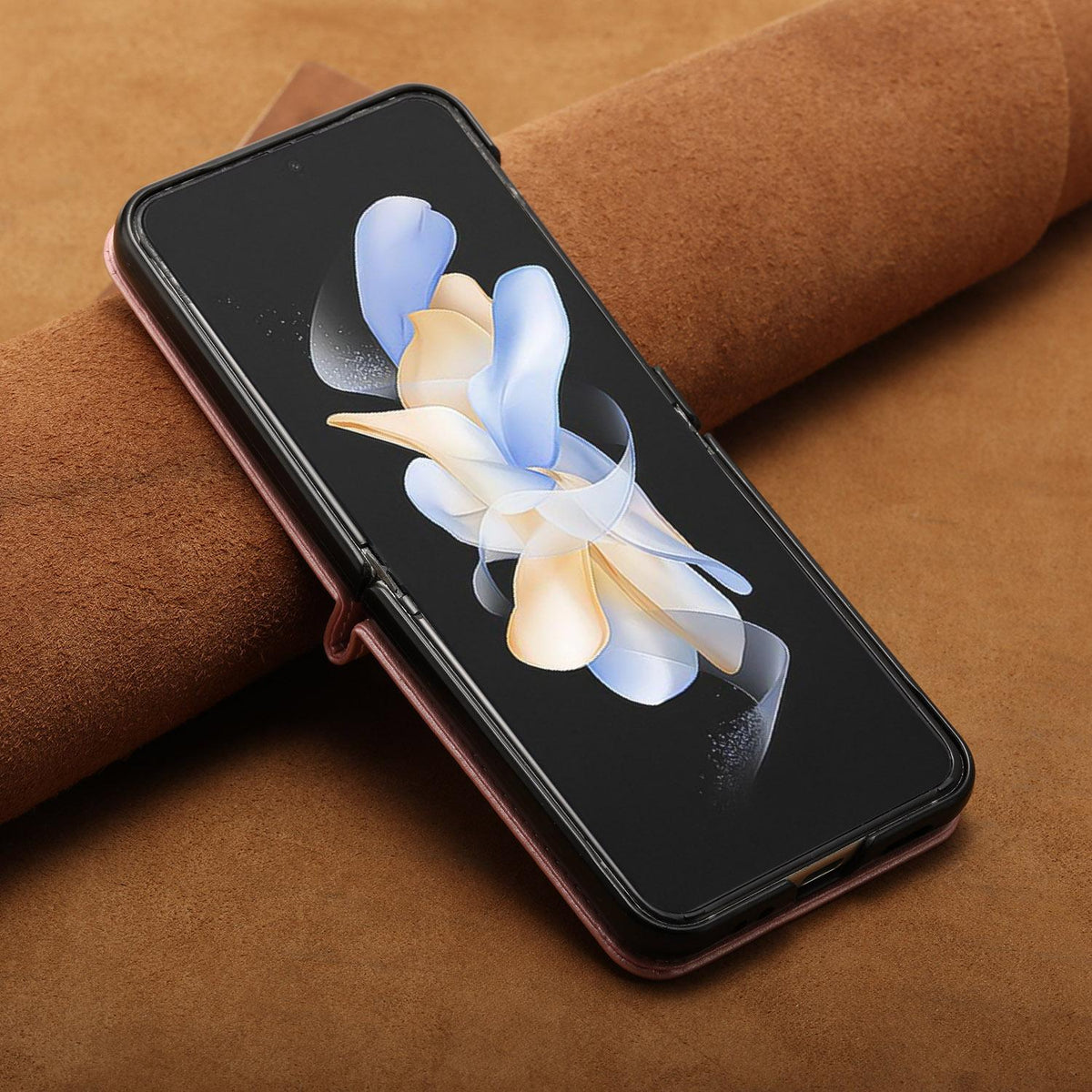For Galaxy Z Flip8 5G Solid Color Calf Texture Folding Leather Phone Case - Rose Gold - EDA006874507G