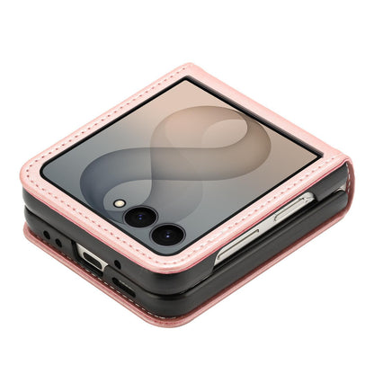 For Galaxy Z Flip8 5G Solid Color Calf Texture Folding Leather Phone Case - Rose Gold - EDA006874507G