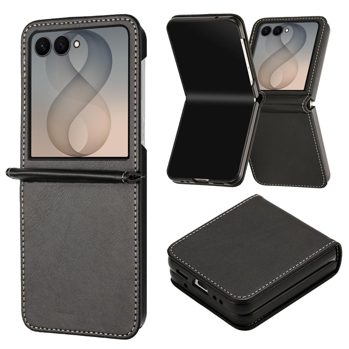 For Galaxy Z Flip8 5G Solid Color Calf Texture Folding Leather Phone Case - Black - EDA006874507H