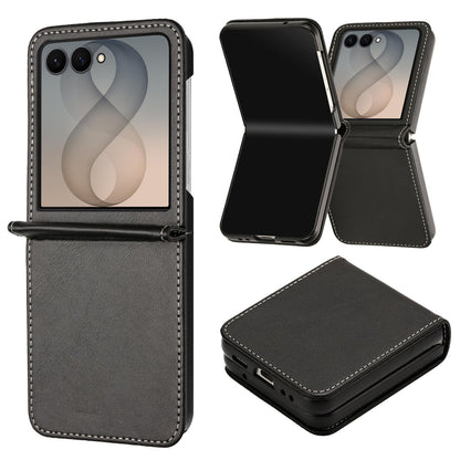 For Galaxy Z Flip8 5G Solid Color Calf Texture Folding Leather Phone Case - Black - EDA006874507H