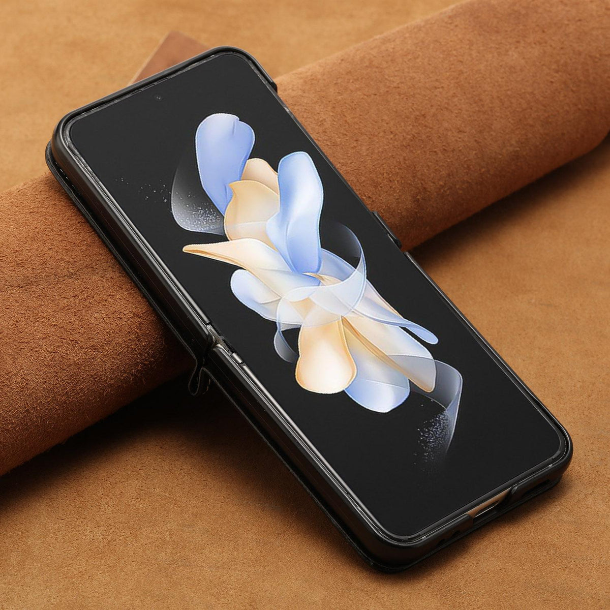 For Galaxy Z Flip8 5G Solid Color Calf Texture Folding Leather Phone Case - Black - EDA006874507H