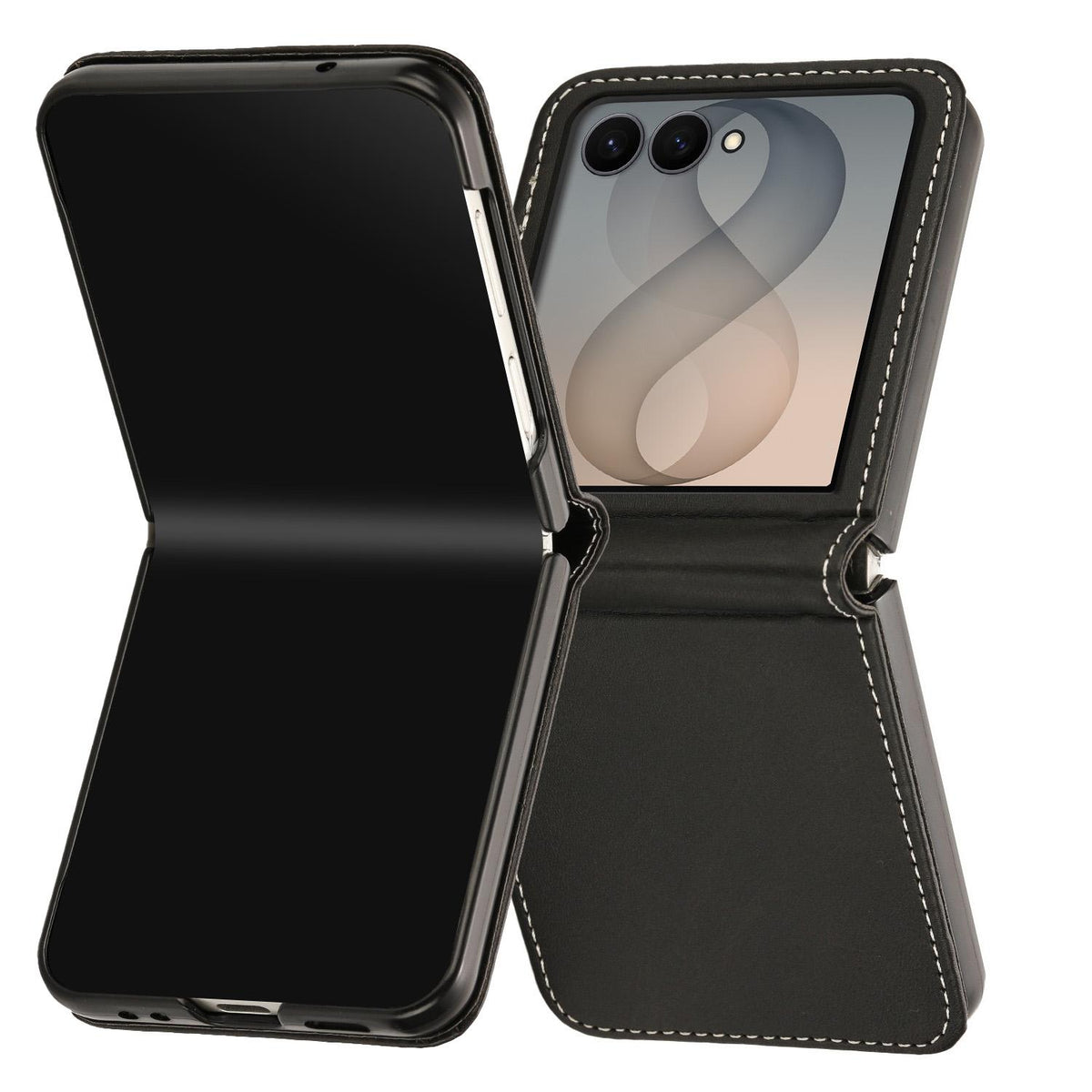For Galaxy Z Flip8 5G Solid Color Calf Texture Folding Leather Phone Case - Black - EDA006874507H