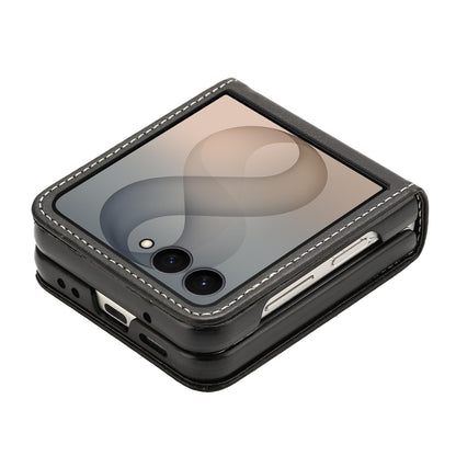 For Galaxy Z Flip8 5G Solid Color Calf Texture Folding Leather Phone Case - Black - EDA006874507H