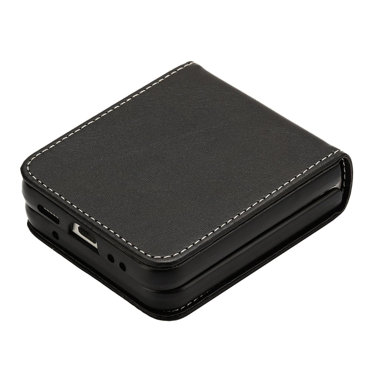 For Galaxy Z Flip8 5G Solid Color Calf Texture Folding Leather Phone Case - Black - EDA006874507H
