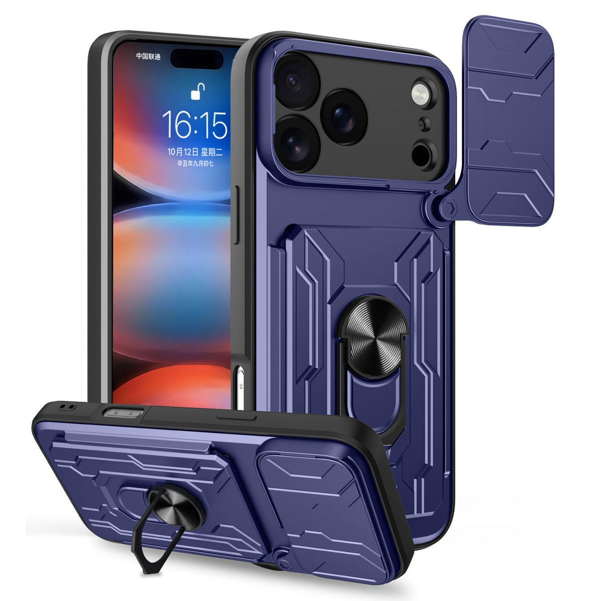 For iPhone 18 Pro Max Sliding Camshield TPU+PC Phone Case with Card Slot - Blue - EDA006902713A