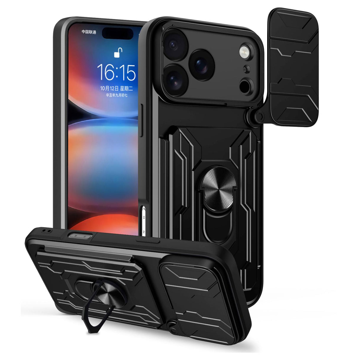 For iPhone 18 Pro Max Sliding Camshield TPU+PC Phone Case with Card Slot - Black - EDA006902713B