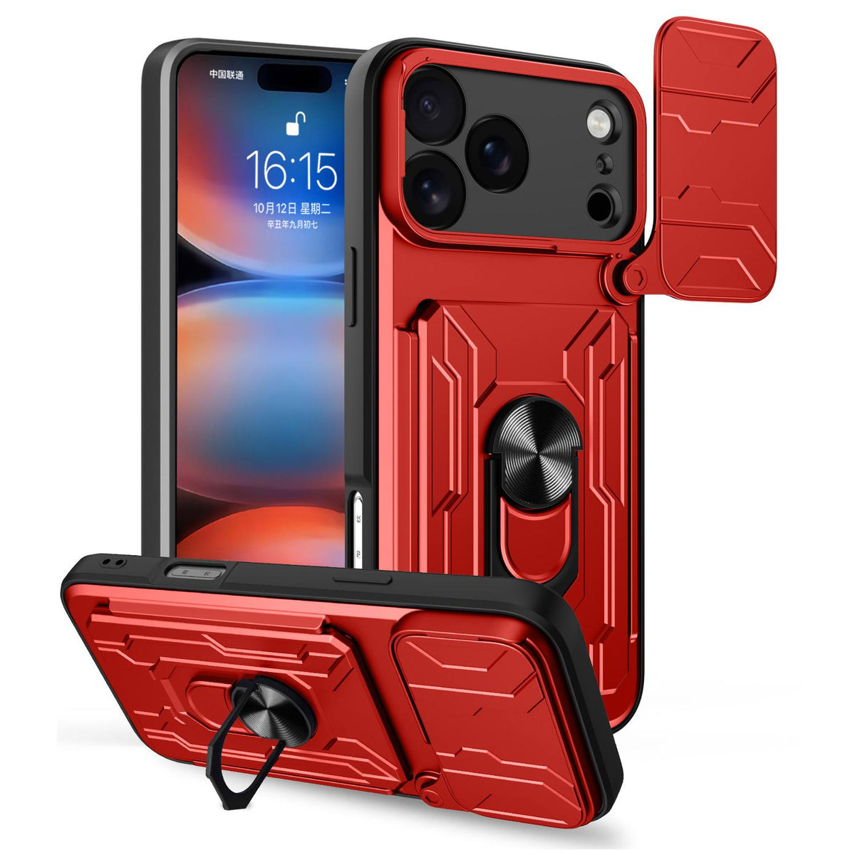 For iPhone 18 Pro Max Sliding Camshield TPU+PC Phone Case with Card Slot - Red - EDA006902713C